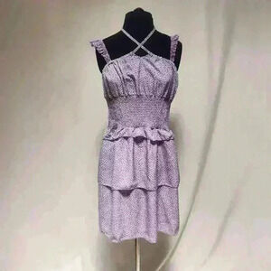 Pretty Feminine Sixth Sense Lavender Print Sundress with Ruffles & Layers Size M
